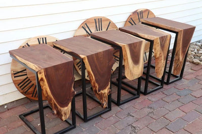 Live-Edge Sheesham Waterfall C-Table: Elegant Handmade Accent Table for Modern Pakistani Homes