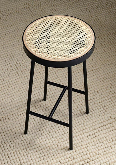 Affordable Modern Furniture in Pakistan – Rattan Woven Stool with Black Frame