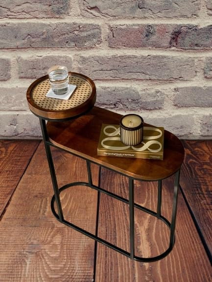 Charcoal Rattan Cane 2 Tier Side Table