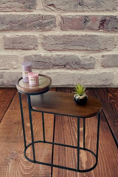 Charcoal Rattan Cane 2 Tier Side Table