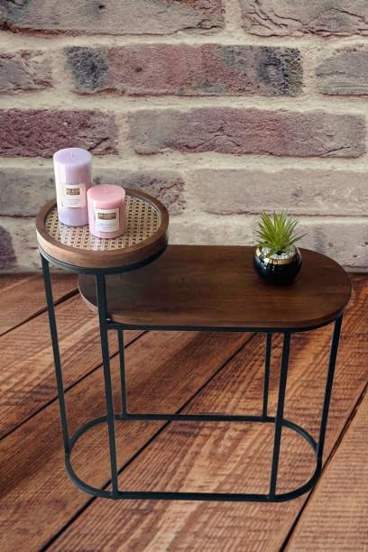 Charcoal Rattan Cane 2 Tier Side Table