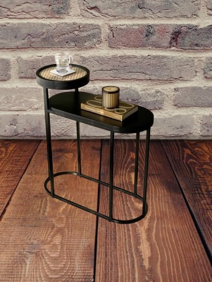 Charcoal Rattan Cane 2 Tier Side Table