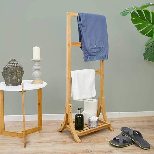 Sustainable Bamboo Towel Rack | Free Standing Wooden Clothes Rail & Towel Stand for Bathroom, Bedroom & Living Spaces