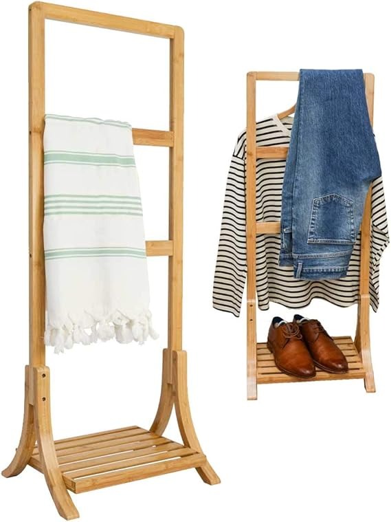 Sustainable Bamboo Towel Rack | Free Standing Wooden Clothes Rail & Towel Stand for Bathroom, Bedroom & Living Spaces