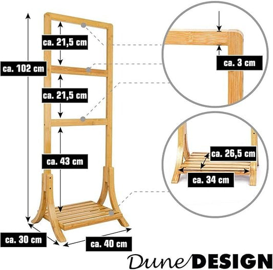 Sustainable Bamboo Towel Rack | Free Standing Wooden Clothes Rail & Towel Stand for Bathroom, Bedroom & Living Spaces