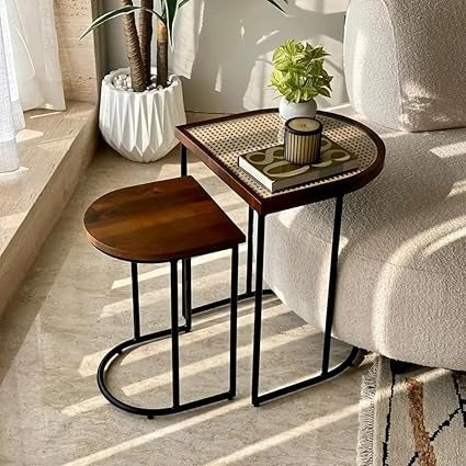 Charcoal Rattan Cane Side Table