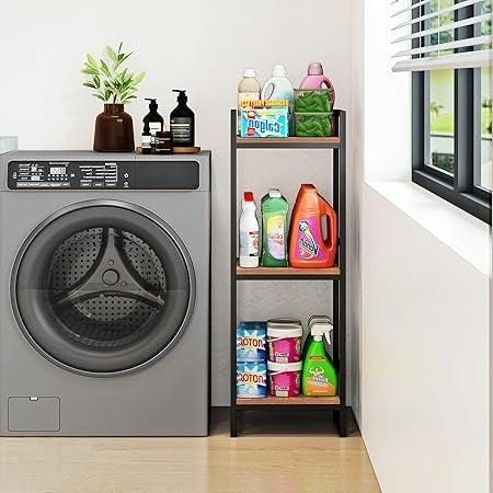 3 Tier Bathroom Shelving Unit, Narrow Open Floor Shelves