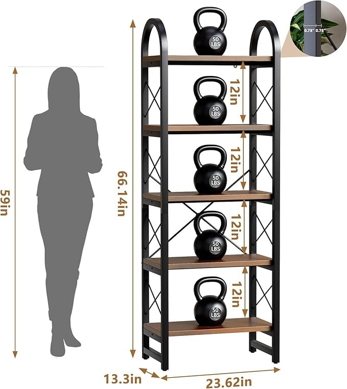 5-Tier Arched Industrial Bookcase and Book Shelves