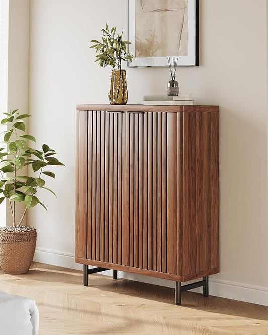 6-Tier Solid Sheesham Wood Shoe Cabinet with Doors | Modern Shoe Storage Organizer