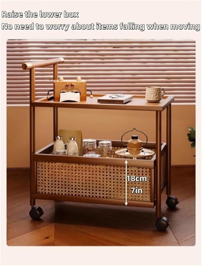 Movable Serving Rattan Tea Trolley