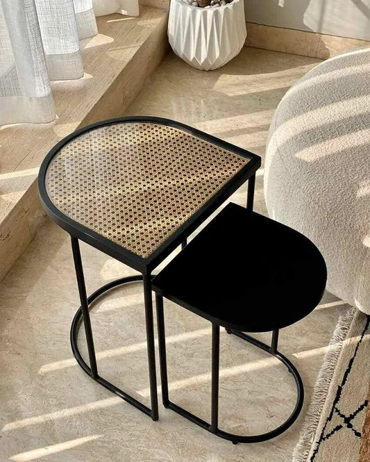 Charcoal Rattan Cane Side Table