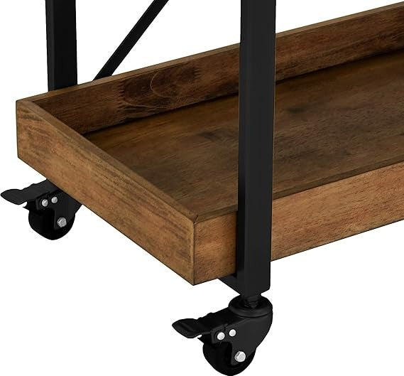 Adore Decor Riley Modern Rustic Rolling Bar Cart with Wheels | Sheesham Wood & Metal Kitchen Organizer Utility Trolley