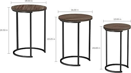 Set of 3 Round Nesting Side Tables for Living Room