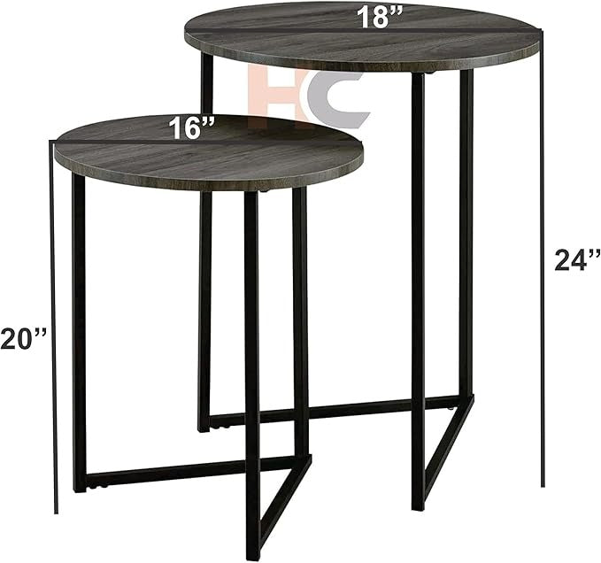 V-Leg Round Nesting Tables, Solid Wood Nesting Table Set