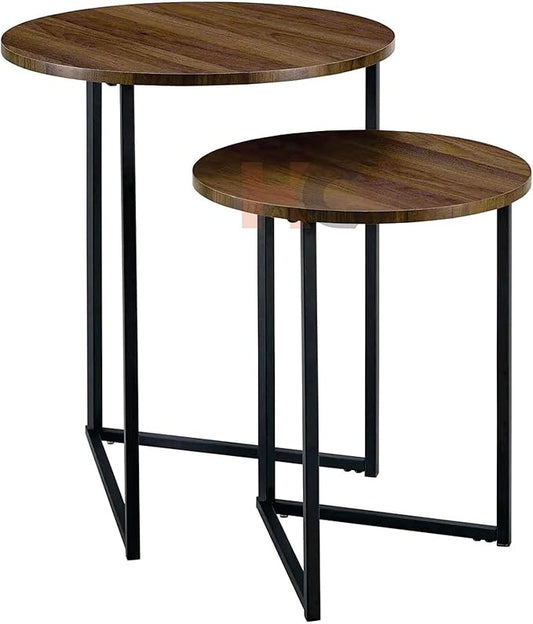 V-Leg Round Nesting Tables, Solid Wood Nesting Table Set