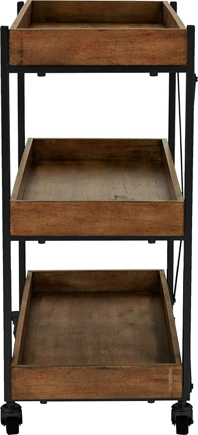 Adore Decor Riley Modern Rustic Rolling Bar Cart with Wheels | Sheesham Wood & Metal Kitchen Organizer Utility Trolley