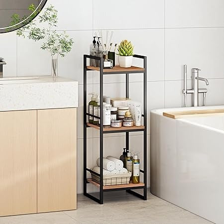 3 Tier Bathroom Shelving Unit, Narrow Open Floor Shelves
