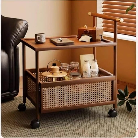 Movable Serving Rattan Tea Trolley