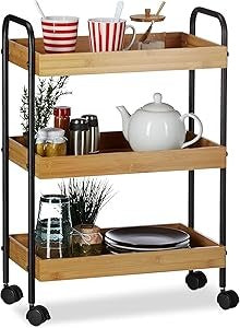Relaxdays Bamboo Serving Trolley