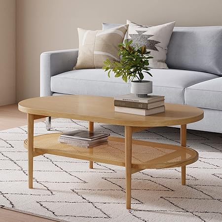 Rattan Coffee Table with Storage Shelf