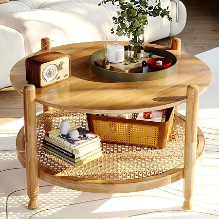 Rattan Round Coffee Table for Living Room