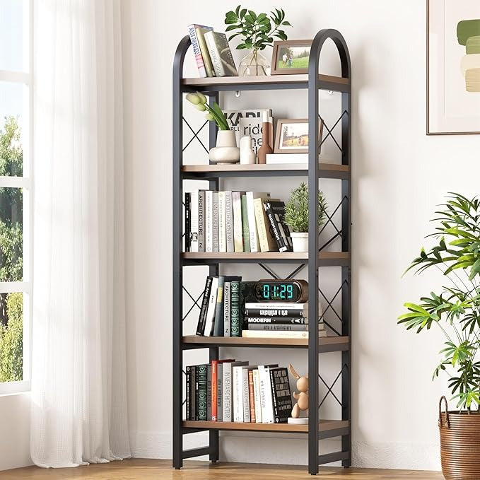 5-Tier Arched Industrial Bookcase and Book Shelves