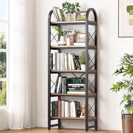 5-Tier Arched Industrial Bookcase and Book Shelves
