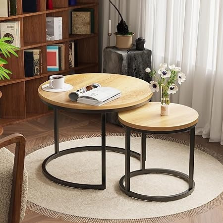 Set of 2 Coffee Table, Round Nesting Coffee Tables
