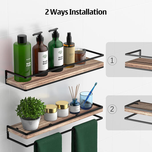Set of 2 Rustic Wood Wall Storage Shelves for Bedroom