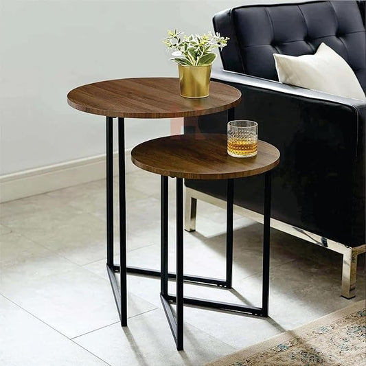 V-Leg Round Nesting Tables, Solid Wood Nesting Table Set