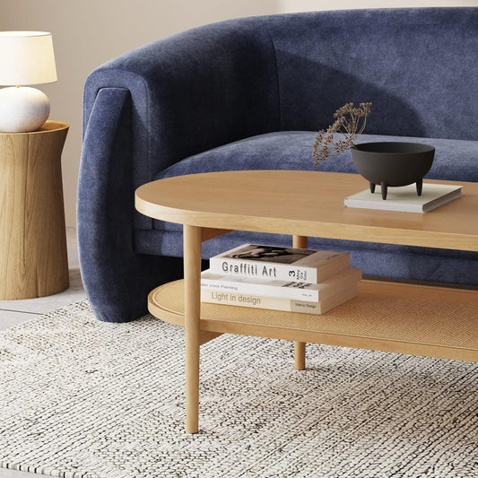 Rattan Coffee Table with Storage Shelf