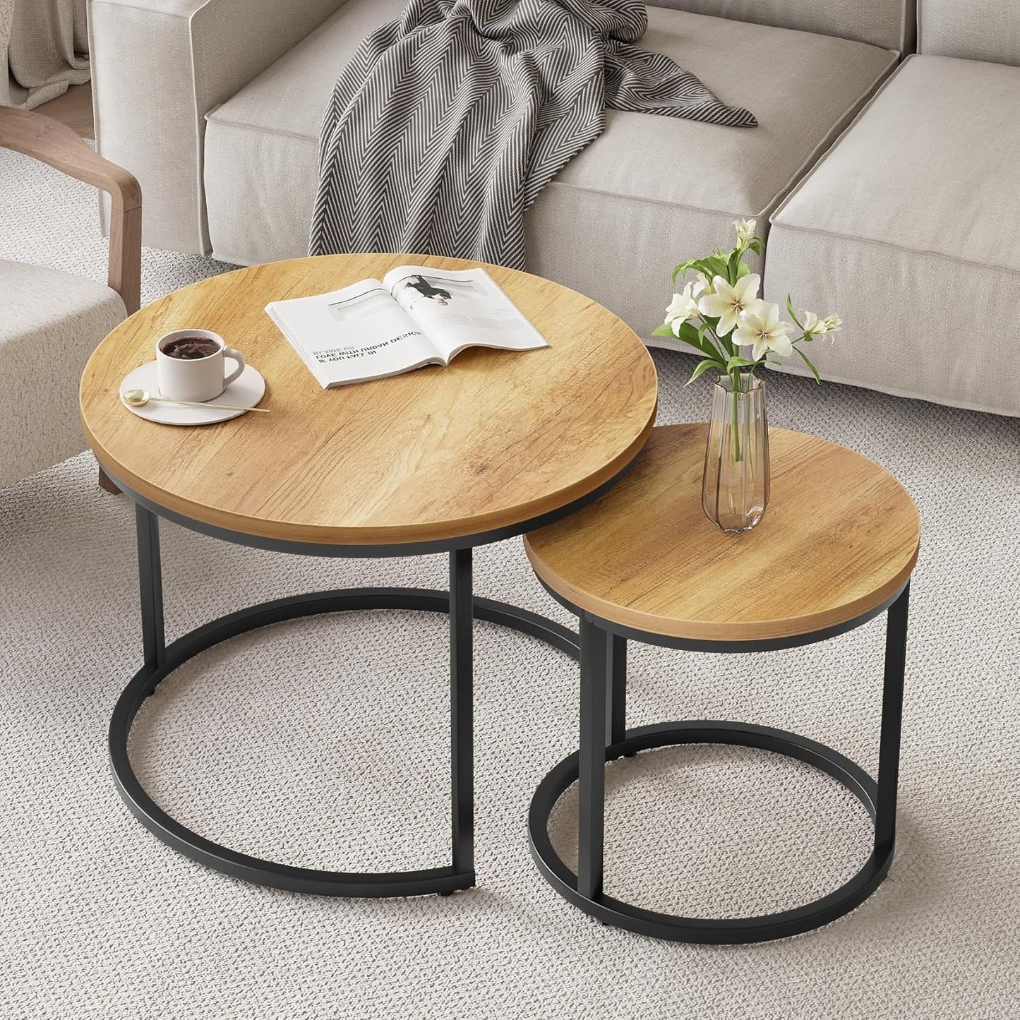 Set of 2 Coffee Table, Round Nesting Coffee Tables
