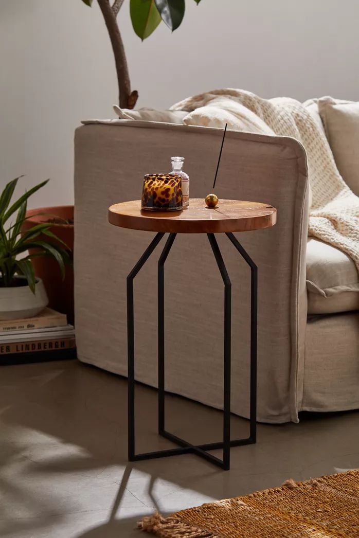 Sheesham Wood Black Metal Accent Table