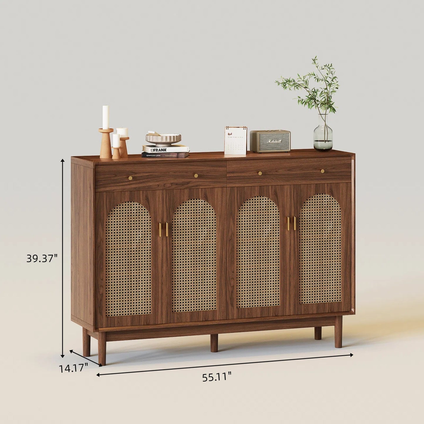 Freestanding Rattan Shoe Cabinet for Storage