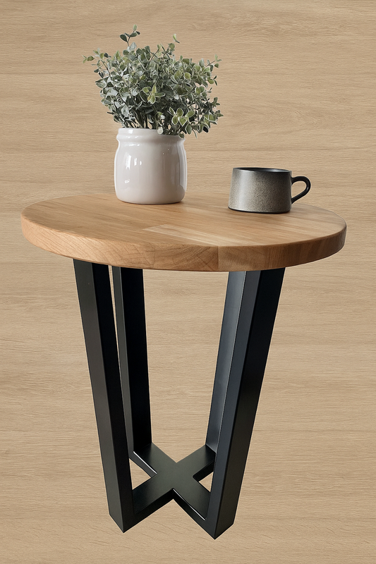 Round Sheesham Metal Side Table