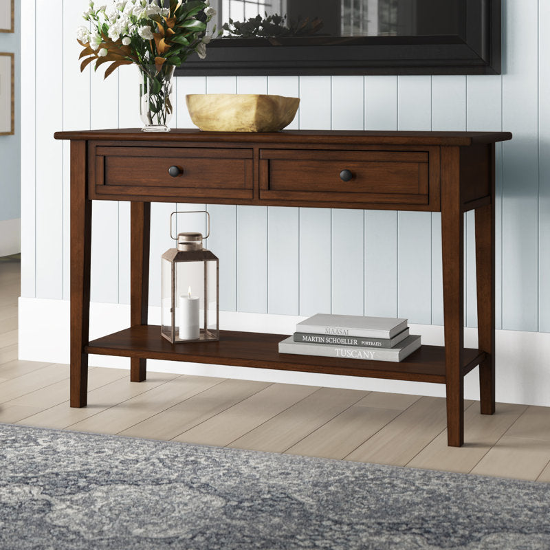 2-drawer Solid Wood Sofa Console Table with Shelf