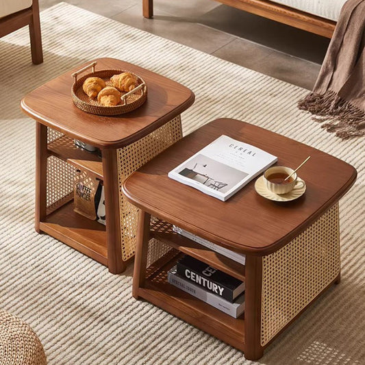 High Combination Solid Wood Rattan Nesting Coffee Table