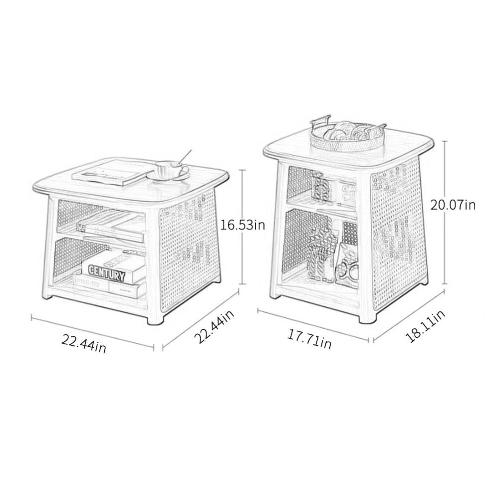 High Combination Solid Wood Rattan Nesting Coffee Table