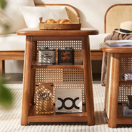 High Combination Solid Wood Rattan Nesting Coffee Table