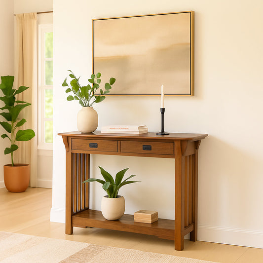 Solid Sheesham Wood Console Sofa Table | Modern Entryway & Hallway Accent Table