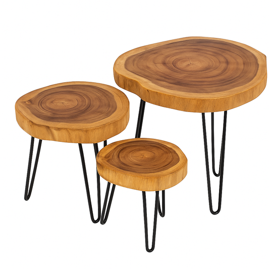 Live Edge Sheesham Coffee Table Set (Individual Tables Available) | Rustic Side Tables