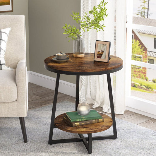 Industrial End Table, Solid Sheesham Wood Side Table, Minimalist Wooden Side Table