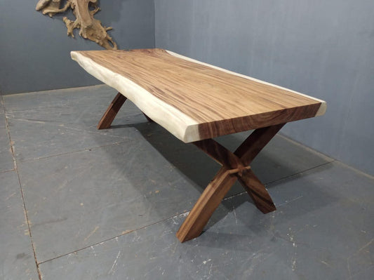 Handcrafted Live Edge Solid Wood Dining Table – Rustic Modern Design