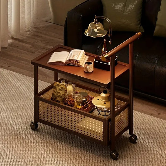 Movable Serving Rattan Tea Trolley