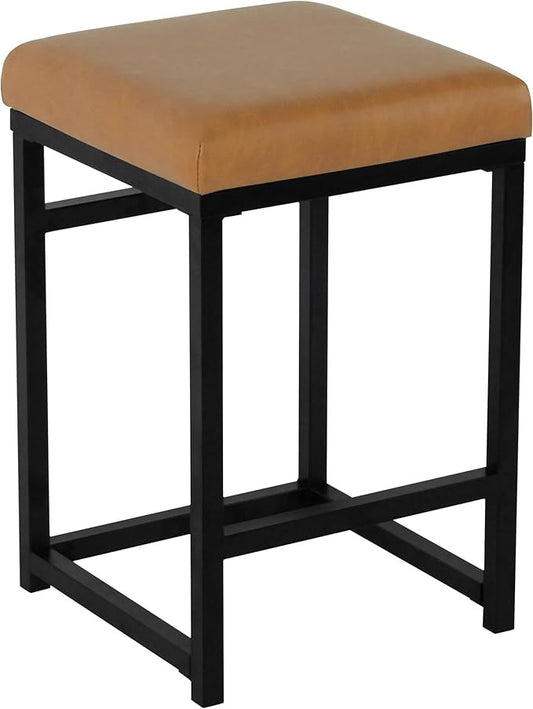 Modern 24-Inch Counter Stool | Backless Metal Frame Bar Stools Counter Height | Decorative Home Furniture, Carmel Faux Leather