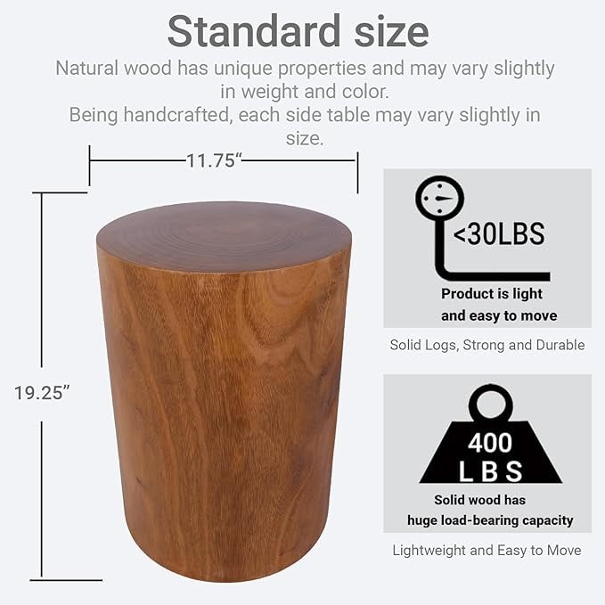 Wooden Tree Stump End Table, Rustic Wood Side Table, Wood Stump for Plant Stand Decor Nightstands Stool Indoor Outdoor