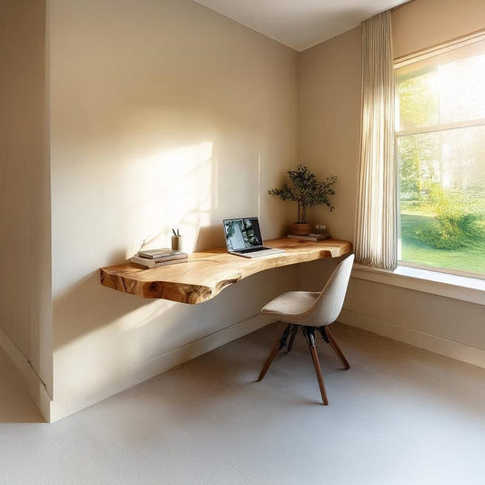 Floating Live Edge Desk – Handmade Natural Wood Table – Minimalist Home Office Furniture for Small Spaces
