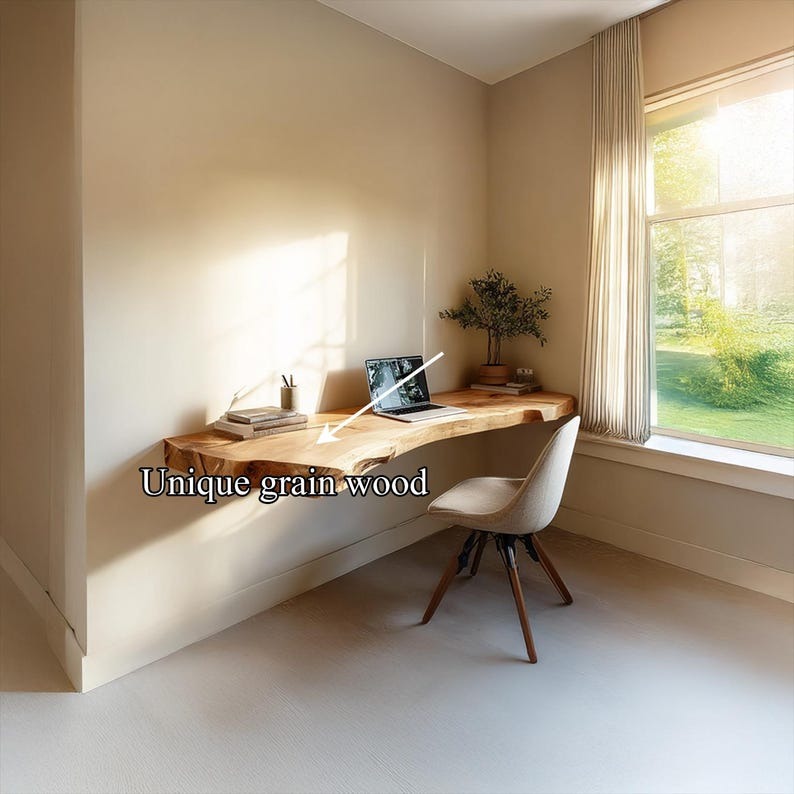 Floating Live Edge Desk – Handmade Natural Wood Table – Minimalist Home Office Furniture for Small Spaces
