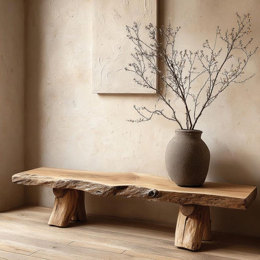 Handcrafted Live Edge Wooden Bench – Rustic Console Table & Sustainable Natural Wood Mudroom Furniture