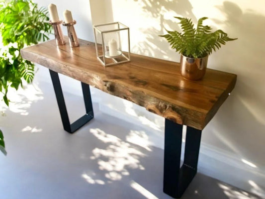 Handmade Natural Wood Console Table – Rustic Log Entryway & Hallway Table – Solid Wood Rustic Furniture